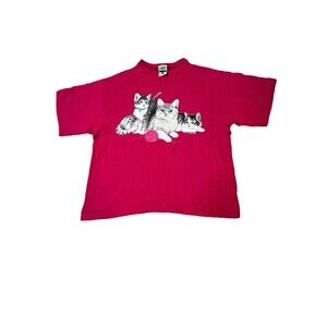 Vintage 90s Gopher Sport Women's Kitten Cat Pink Cropped T-Shirt XL Grandma EUC